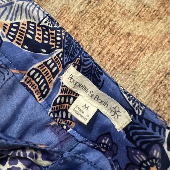 Poupette St Barths blue silk cropped pants. - Picture 4 of 9